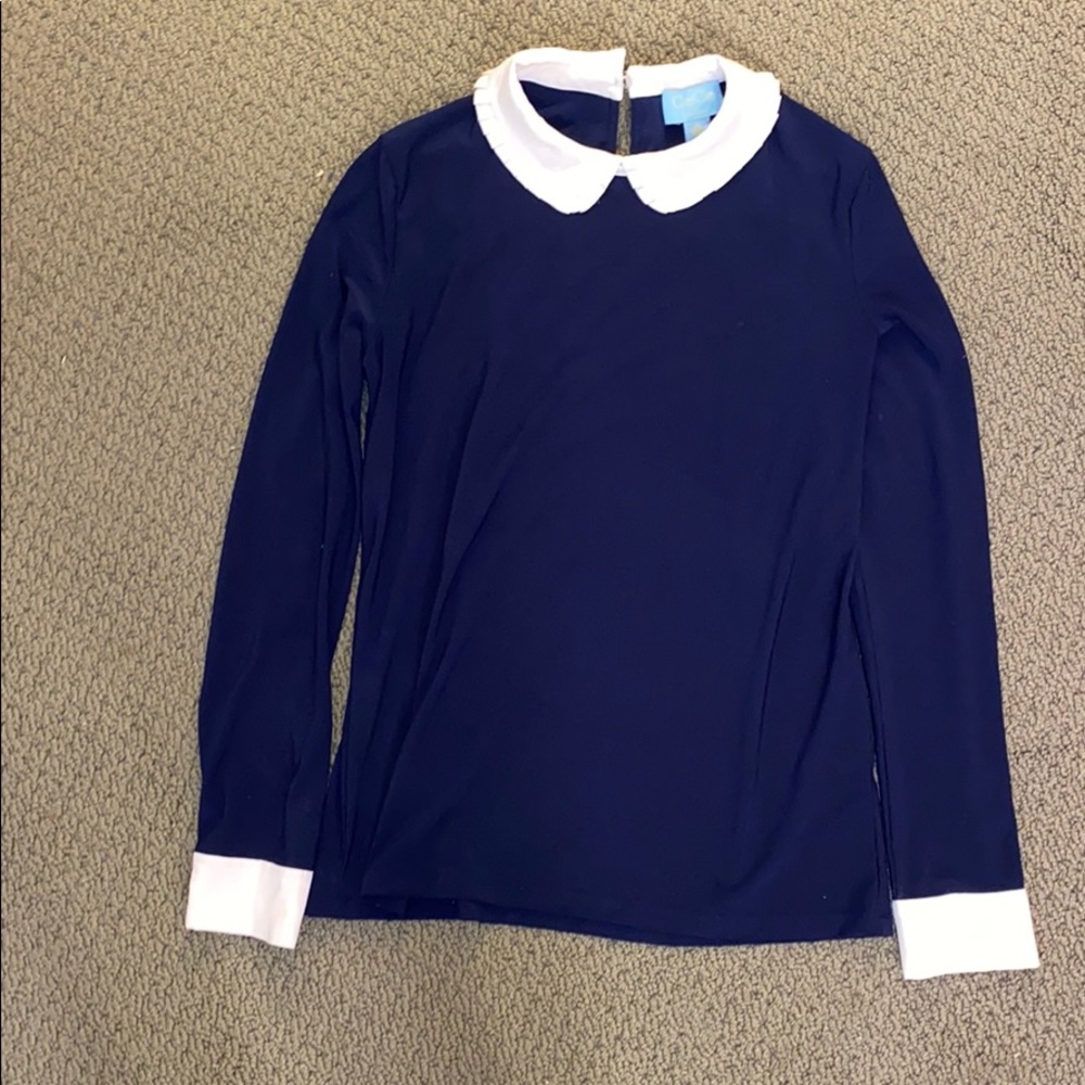 Blue long sleeve collared blouse